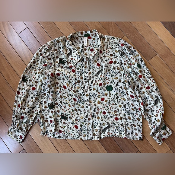 Samantha Pleet Glance Blouse Illuminated Print Unicorn Floral Top 4X - Picture 2 of 16